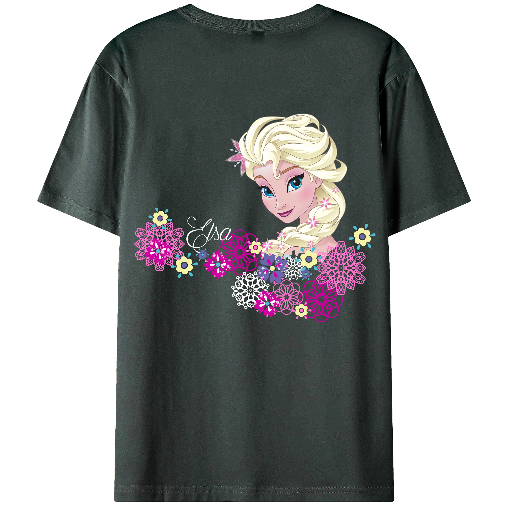 （画像用） アナと雪の女王 アンナ エルサ Frozen Anna Elsa 綿100％ メンズ半袖Tシャツ（バックプリント） 通気性